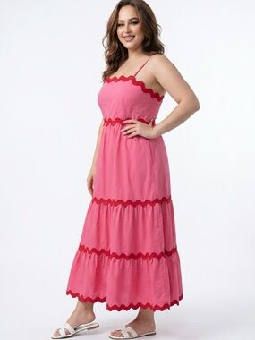 Idopip Women's Pink Maxi Dress S Sleeveless Summer Flowy Adjustable Straps